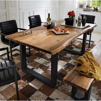 美式復古實木長方形餐桌鐵藝工業風咖啡休閑桌子辦公大長桌不規則