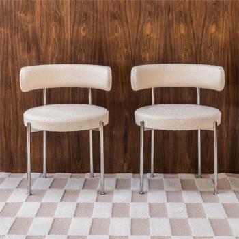 中古不銹鋼輕奢餐椅侘寂風家用靠背椅北歐設計師羊羔絨創意化妝椅