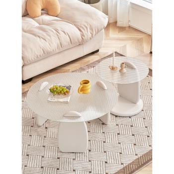 現代簡約鯊魚茶幾客廳家用小戶型網紅圓形小桌子沙發玻璃茶幾組合