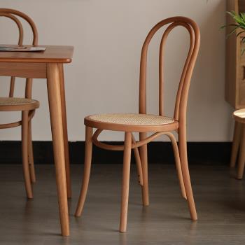 日式復古餐椅家用實木餐桌椅藤編靠背椅現代簡約休閑臥室書房椅子