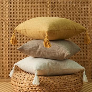 日系純色棉麻流蘇抱枕套 家用簡約文藝風靠枕靠墊套 不含芯抱枕套