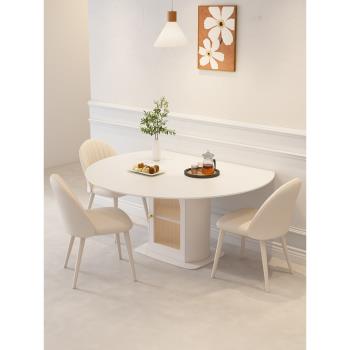 輕奢巖板餐桌現代簡約家用折疊可變圓桌奶油風伸縮儲物飯桌小戶型
