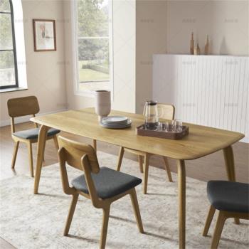 北歐簡約橡木餐桌輕奢會議桌家用小戶型全實木家具原木餐桌椅組合