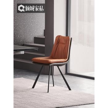 意式餐椅現代家用簡約靠背椅餐廳創意久坐舒適皮革軟包設計師椅子