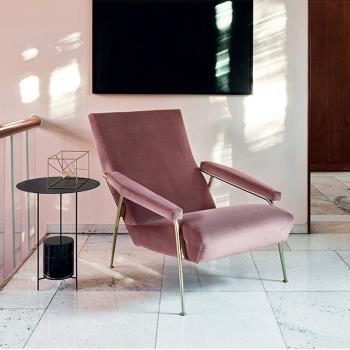 現代簡約設計師扶手沙發椅創意客廳臥室懶人躺椅金屬布藝休閑椅