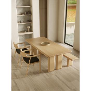 復古侘寂風實木餐桌現代簡約原木風家庭飯桌長方形辦公桌工作臺