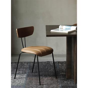 北歐意式簡約表情餐椅現代簡約鐵藝PU軟包靠背書桌餐廳椅|樹吱