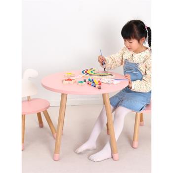 ins寶寶圓桌木質書桌畫畫家用小凳子圓幼兒園桌椅兒童圓形小桌子