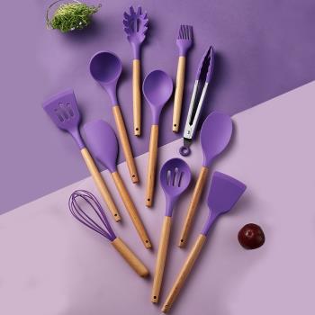紫色木柄硅膠廚具鍋鏟套裝炒菜德國食品級耐高溫不粘鍋專用鏟子
