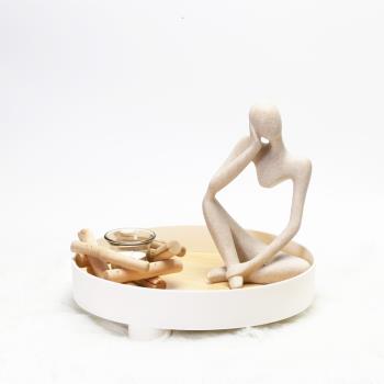 北歐風小眾抽象雕塑擺件 樹脂藝術人物裝飾桌面托盤ins風家居創意