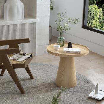 北歐實木圓形邊幾小戶型客廳小茶幾民宿沙發角幾設計師極簡小圓桌