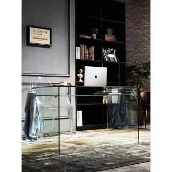 臥室北歐簡約小型辦公簡易筆記本雙層電腦桌書桌家用桌玻璃小桌子