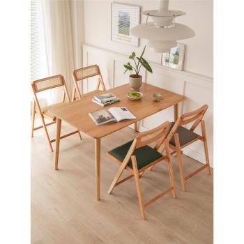 復古實木餐椅折疊藤編椅子家用靠背椅子可折疊小戶型客廳餐桌椅