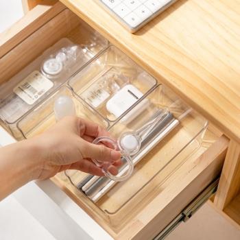 日式桌面抽屜收納盒分隔廚房餐具文具整理小盒子透明塑料分格神器