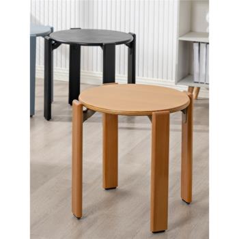 北歐實木圓凳子可疊放家用餐凳簡約化妝板凳矮凳餐廳山毛櫸木高凳
