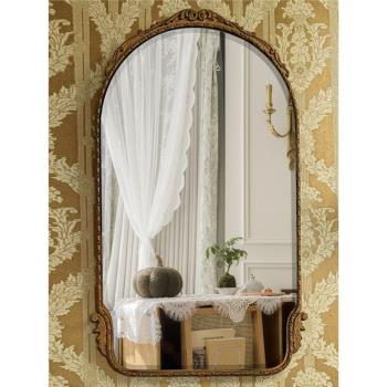 歐式復古化妝鏡子輕奢梳妝臺美式壁掛法式墻面桌面臺式壁爐裝飾鏡