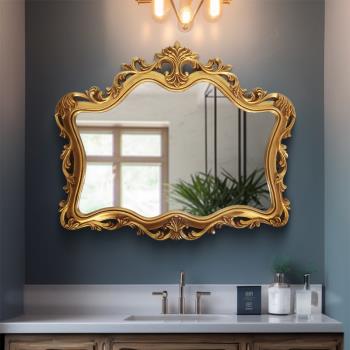 浴室鏡壁掛衛生間梳妝化妝鏡裝飾鏡子法式藝術玻璃歐式復古衛浴鏡