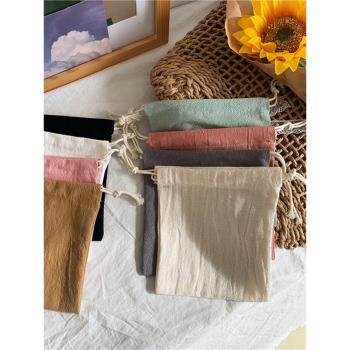 佑木包袋水洗皺皺棉麻布純色收納袋抽繩束口包雜物禮品整理袋小號
