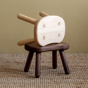 MUMO木墨 兒童豆豆凳初制 北歐客廳原木家用小板凳黑胡桃楓木凳子
