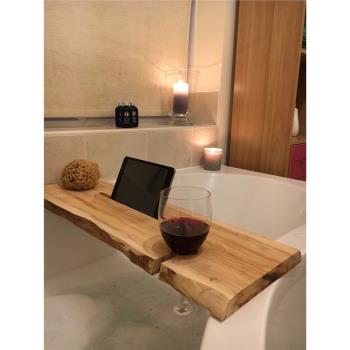 浴缸置物架原木一字隔板實木收納架澡盆浴缸邊隔板多功能木板