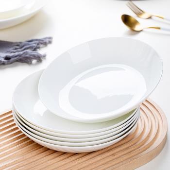 景德鎮純白無鉛骨瓷菜盤家用8寸圓形陶瓷深盤湯盤可微波大餐盤碟