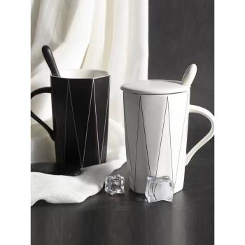 創意陶瓷馬克杯帶蓋男生水杯家用咖啡杯茶杯女簡約情侶款杯子喝水
