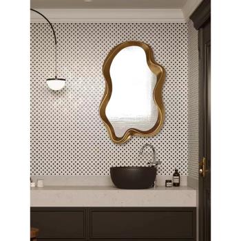 北歐不規則異形浴室鏡LED智能防霧化妝鏡輕奢壁掛玄關藝術裝飾鏡