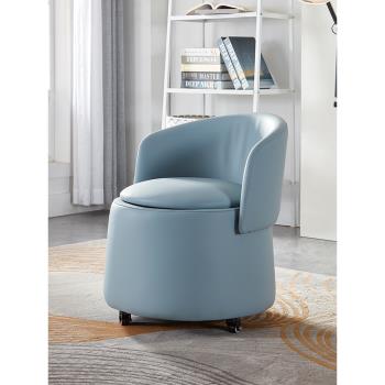 北歐單人沙發椅現代簡約真皮儲物靠背休閑懶人沙發移動小臥室客廳