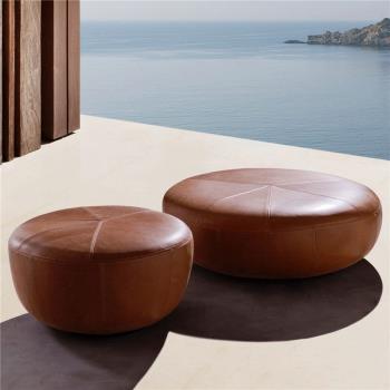 簡約現代創意皮藝圓形沙發凳商場服裝店休息凳客廳衣帽間換鞋凳子