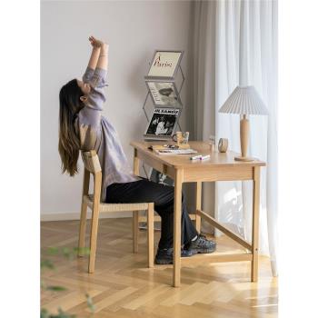 森植北歐簡約實木餐桌椅子學生靠背寫字椅家用書桌辦公編織椅餐椅