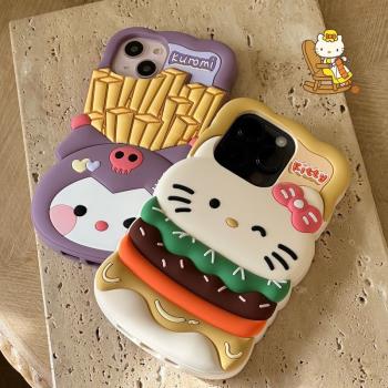 日本原單Kitty漢堡包庫洛米適用iPhone15promax手機殼蘋果14軟矽膠保護套13防摔閨蜜女款卡通可愛韓國ins風KT
