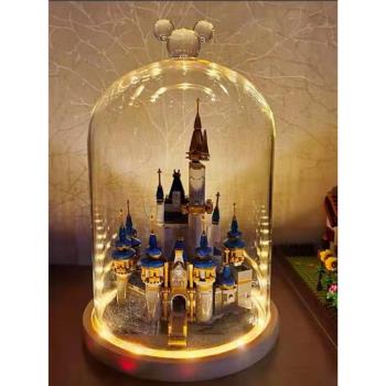 適用樂高40478迪士尼迷你城堡積木米奇燈光玻璃防塵罩情人節日禮