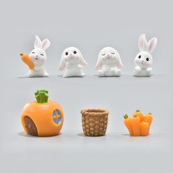 網紅森系小兔子擺件可愛動物卡通胡蘿卜房子樹脂生日蛋糕裝飾插件