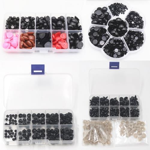 盒裝玩具眼睛配件diy毛絨玩偶塑料眼睛藝眼黑豆眼蘑菇扣平底鼻子