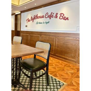 美式復古酒吧咖啡店鐵藝實木桌子北歐設計師西餐廳實木餐桌椅組合