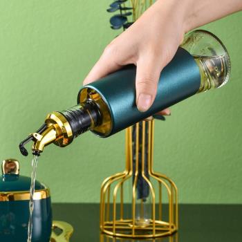 玻璃防漏油壺廚房裝油瓶醬油醋壺調料瓶套裝家用商用香油瓶祖母綠