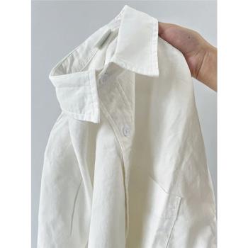日本基礎款白色休閑情侶長袖襯衫
