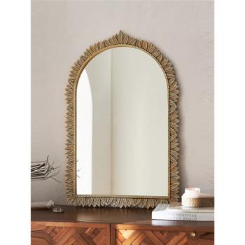 法式復古輕奢梳妝鏡歐式化妝鏡衛生間浴室鏡壁掛雕花壁爐裝飾鏡子