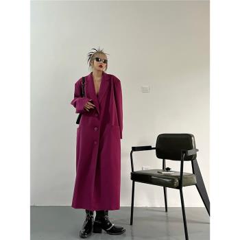 chic韓版設計高級感長款紫色風衣
