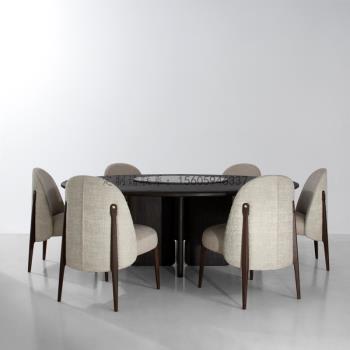 高端圓形巖板餐桌椅組合實木桌椅現代簡約家用大小戶型輕奢帶轉盤