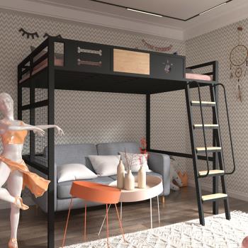 北歐鐵藝高架床小戶型省空間單上層閣樓床復式二樓上床下桌上鋪床