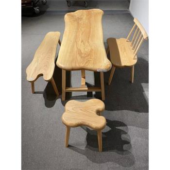 北美白蠟木侘寂原木風異形隨形靠背椅現代簡約設計實木家具小凳子