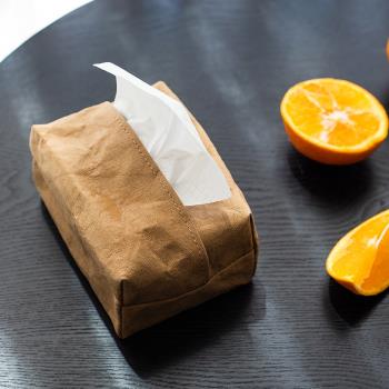 日式水洗牛皮紙紙巾盒車載抽紙盒創意紙巾套北歐餐廳設計紙抽盒