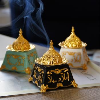 樹脂香爐金色中東阿拉伯金屬組合香爐古典復古風格香薰爐擺件盤香
