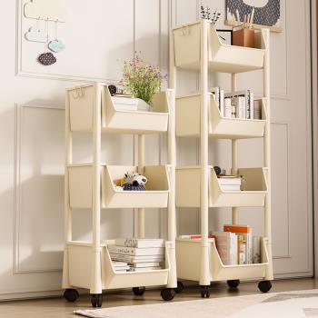 可移動書架置物架兒童玩具收納架家用臥室小推車帶輪落地簡易書柜
