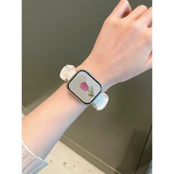 【現貨速發】蘋果iwatch手表表帶新款applewatchs8表帶s4567代se手表帶女款夏天透氣大腸發圈夏季創意高級感