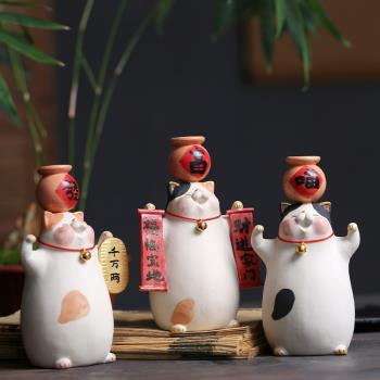 日式原創陶瓷手作可愛萌寵招財肥貓居家桌面擺件創意裝飾生日禮物