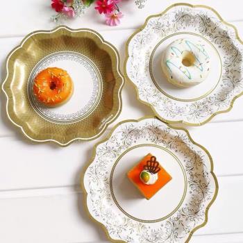歐式一次性餐盤蛋糕盤子 金色甜品蛋糕碟子派對大紙盤點心水果盤