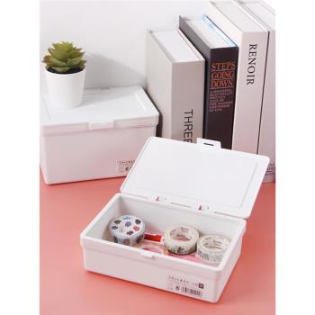 日本進口桌面小物收納盒搭扣翻蓋雜物盒口罩化妝棉多功能整理盒