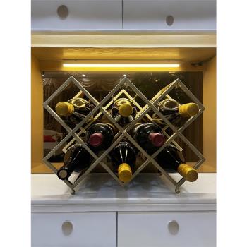 北歐現代簡約創意客廳酒柜菱形格紅酒架擺件輕奢高檔金屬葡萄酒架